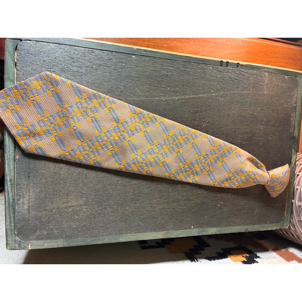 Lord Copley Necktie Mens OS Blue Orange Tan Excellent Vintage Clip-On Geometric